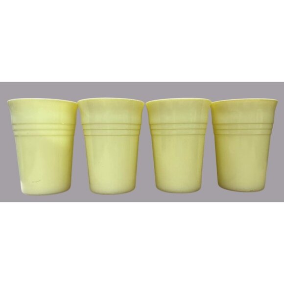 4 Vtg Hazel Atlas Moderntone Platonite Yellow 9oz Tumblers Cups 1940s - Picture 1 of 5